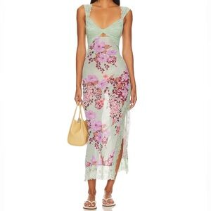 NWOT Free People x Intimately FP Suddenly Fine Maxi Slip Dress in Sage Combo